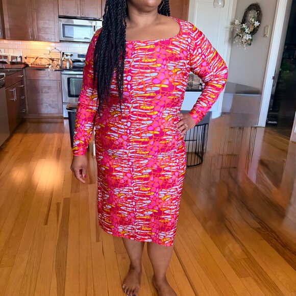 Fushia, Orange and White Bodycon Dress Size 1X - Picture 2 of 2